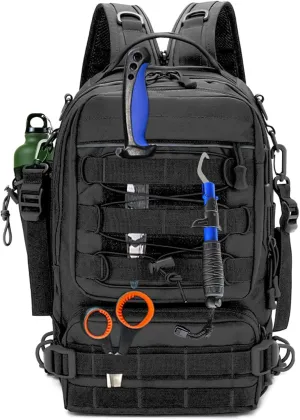 Fishing Tackle Bag with Rod & Gear Holder, 3D Breathable Mesh Water-Resistant Fishing Backpack Sling Bag for Outdoor Sports