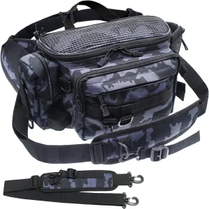Fishing Tackle Bag with Rod & Gear Holder, Waterproof Large Storage Bag Tackle Box Organizer with Detachable Shoulder Strap, Outdoor Sport Fishing Gear Bag for Fishing, Hiking, Hunting