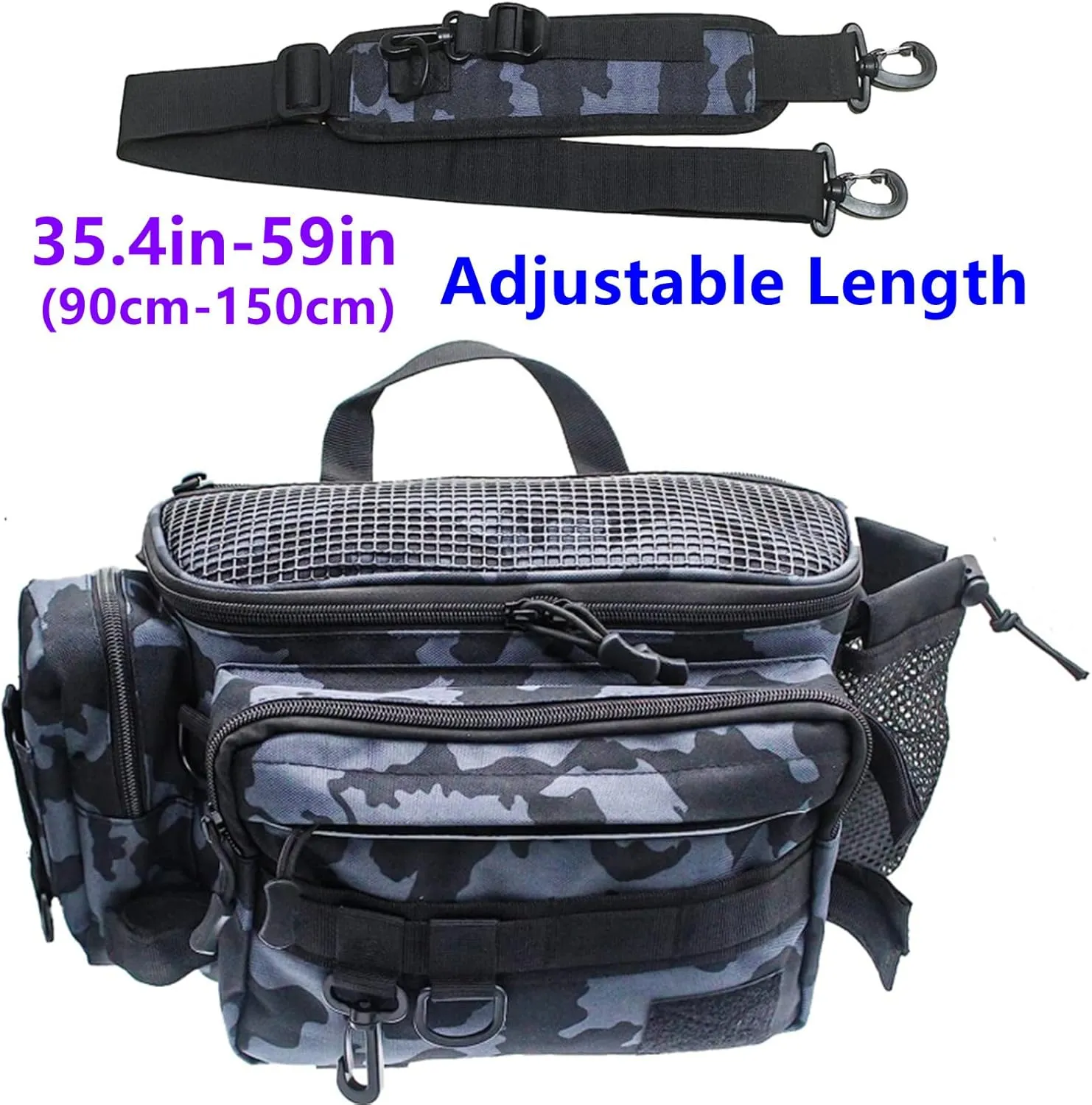 Fishing Tackle Bag with Rod & Gear Holder, Waterproof Large Storage Bag Tackle Box Organizer with Detachable Shoulder Strap, Outdoor Sport Fishing Gear Bag for Fishing, Hiking, Hunting