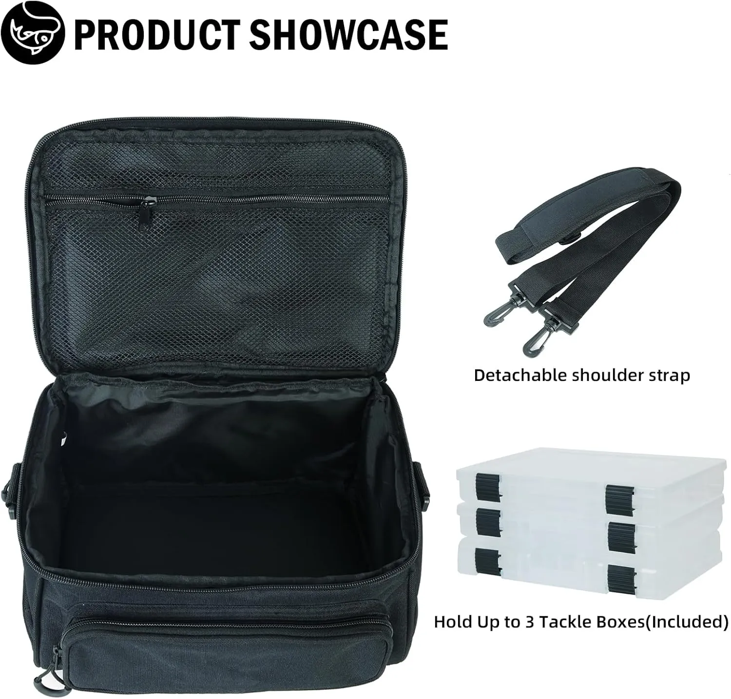 Fishing Tackle Bags Portable Fishing Tackle Storage Pack for Saltwater or Freshwater Fishing-Water Resistant-Padded Shoulder Strap with 3 Tackle Trays for Outdoor Black