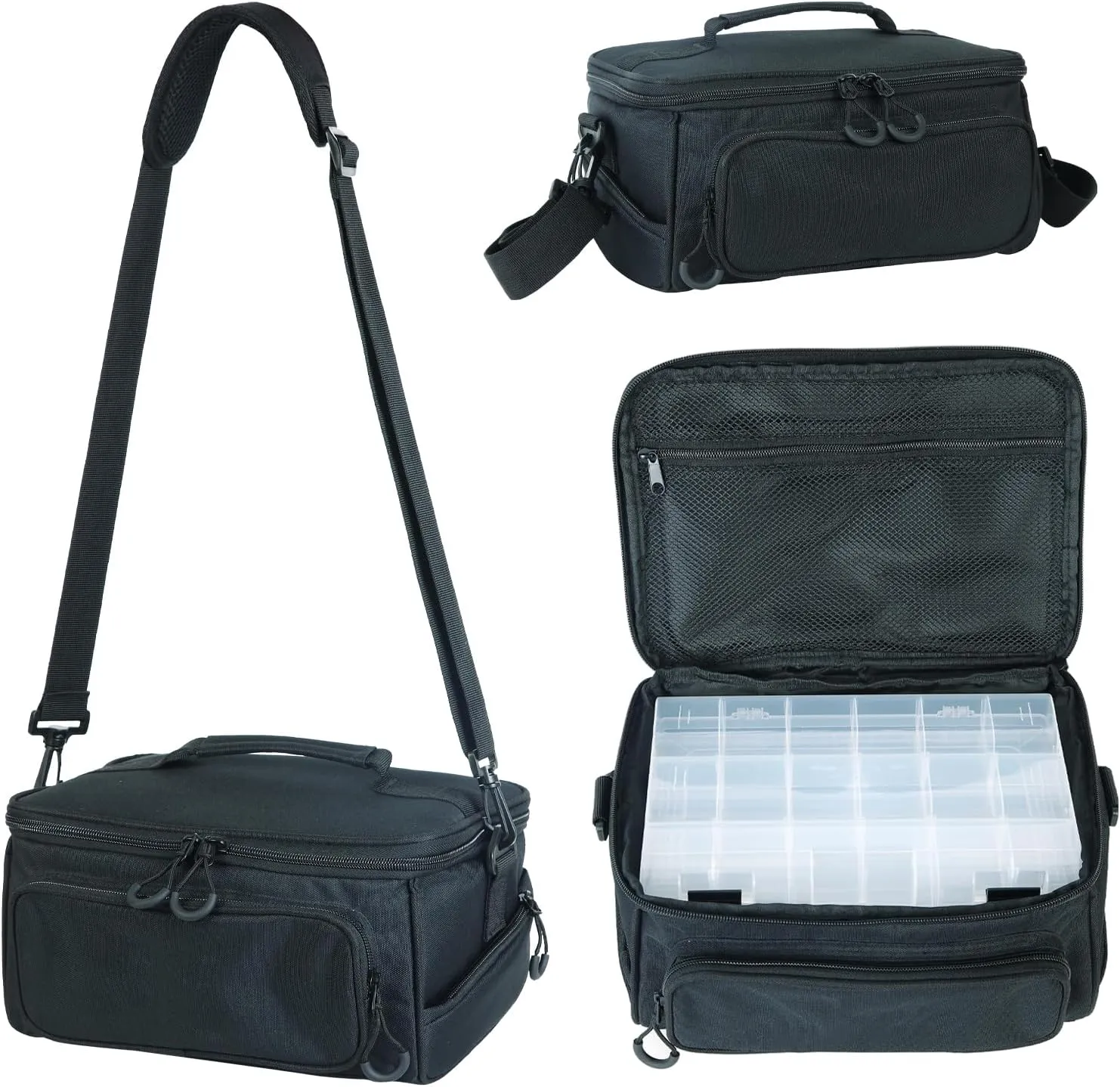 Fishing Tackle Bags Portable Fishing Tackle Storage Pack for Saltwater or Freshwater Fishing-Water Resistant-Padded Shoulder Strap with 3 Tackle Trays for Outdoor Black