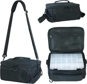 Fishing Tackle Bags Portable Fishing Tackle Storage Pack for Saltwater or Freshwater Fishing-Water Resistant-Padded Shoulder Strap with 3 Tackle Trays for Outdoor Black