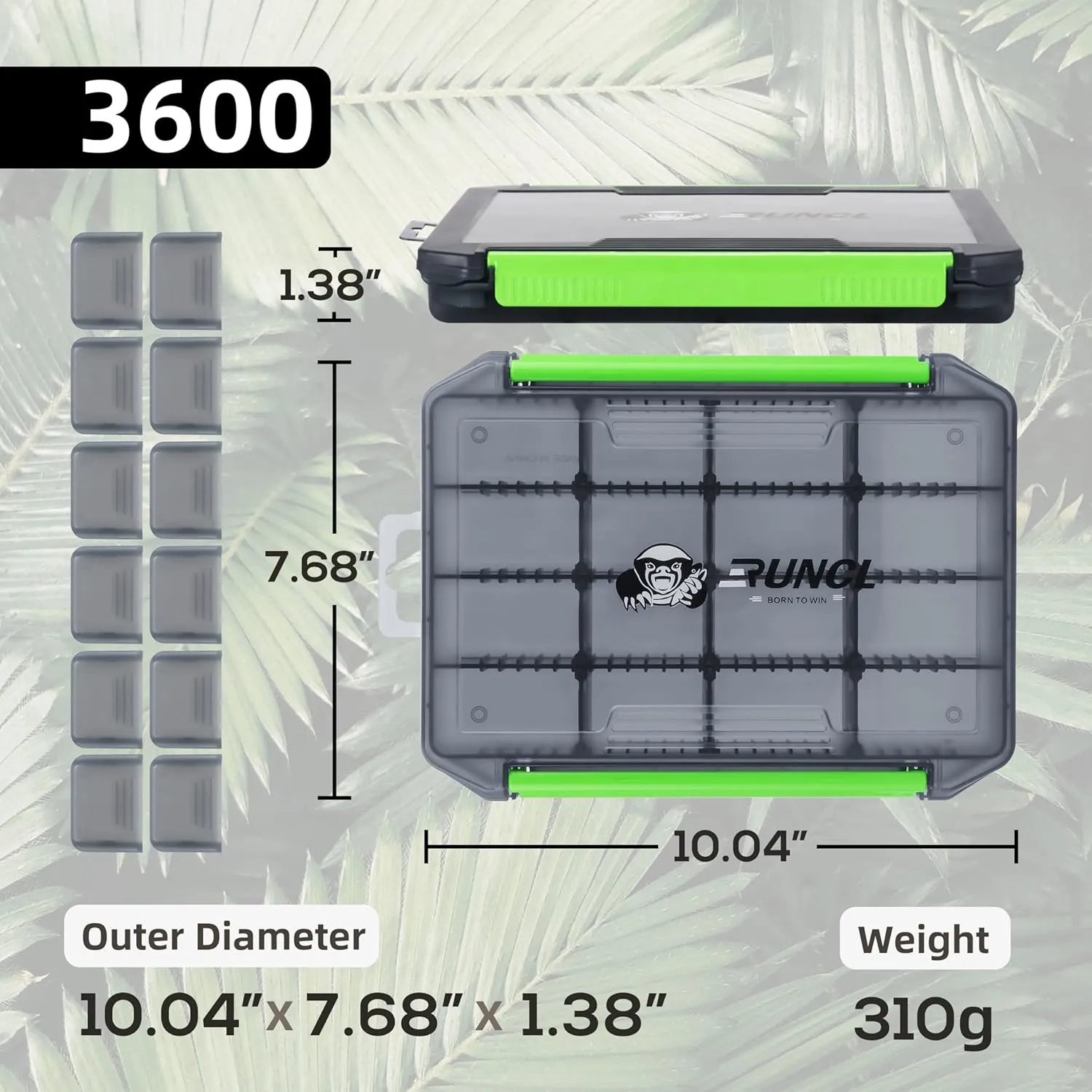 Fishing Tackle Box, 3600 Size Double Buckle Open Tackle Trays, Plastic Storage Parts Box with Removable Dividers for Saltwater, Freshwater, Fly Fishing, Christmas Gifts for Fisher, Dad, 1/2/4 Pack
