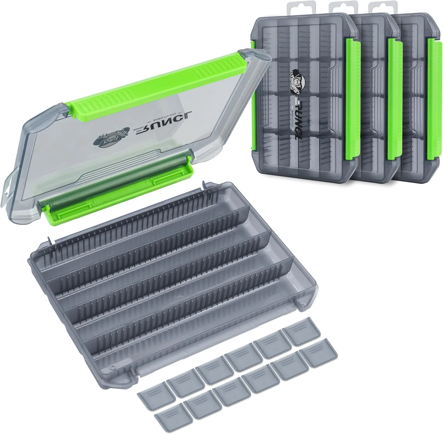 Fishing Tackle Box, 3600 Size Double Buckle Open Tackle Trays, Plastic Storage Parts Box with Removable Dividers for Saltwater, Freshwater, Fly Fishing, Christmas Gifts for Fisher, Dad, 1/2/4 Pack