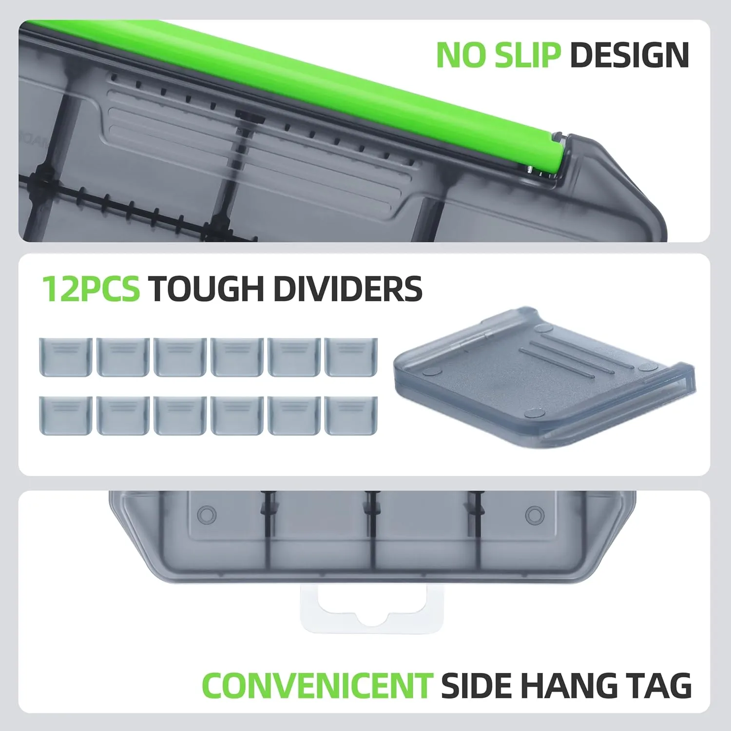 Fishing Tackle Box, 3600 Size Double Buckle Open Tackle Trays, Plastic Storage Parts Box with Removable Dividers for Saltwater, Freshwater, Fly Fishing, Christmas Gifts for Fisher, Dad, 1/2/4 Pack