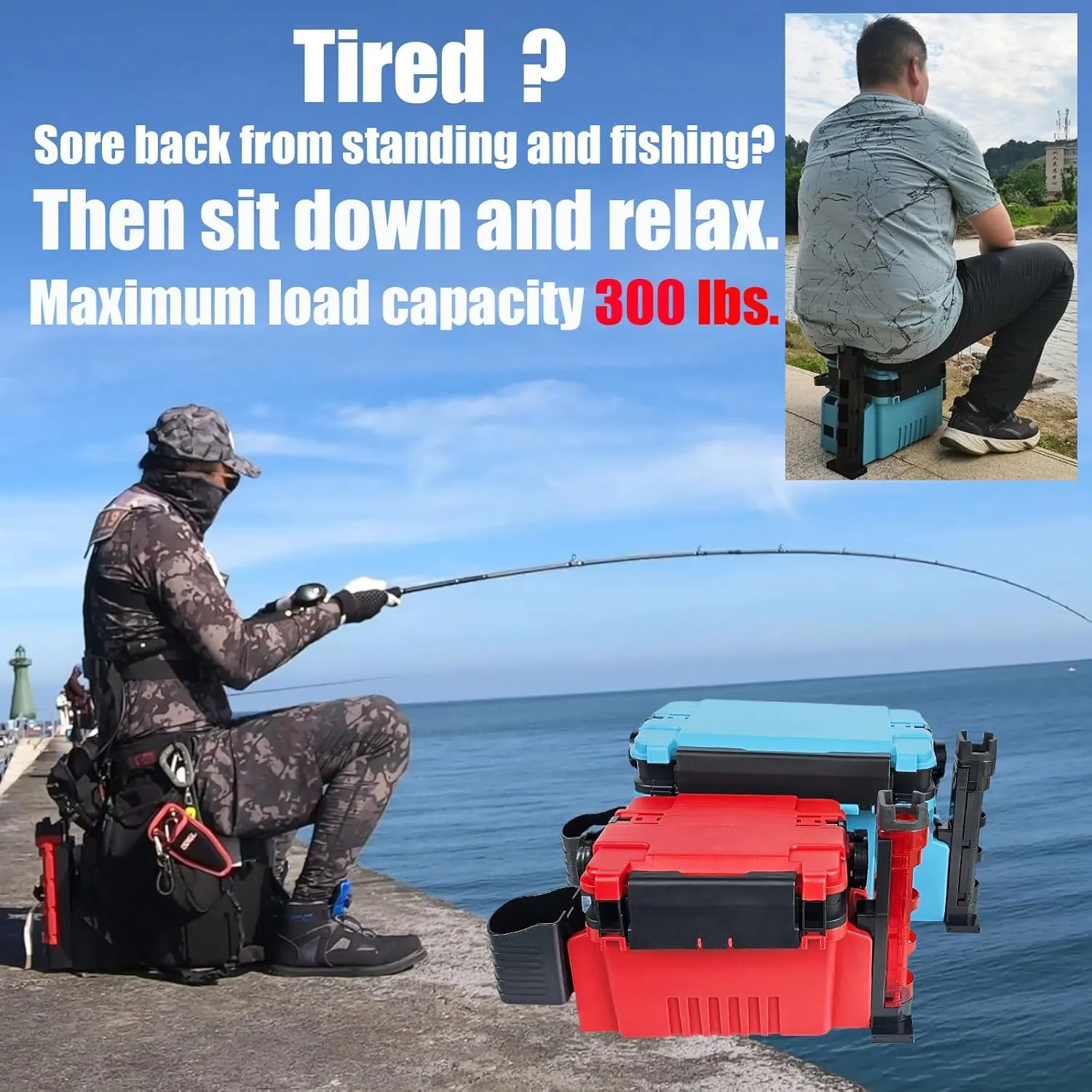 Fishing Tackle Box Fishing Tackle Storage Fishing Bucket with Rod Holder Live Fish Bait Bucket Multifunctional Outdoor Fishing Box Fishing Tools Multi-Functional (Gray, Big)