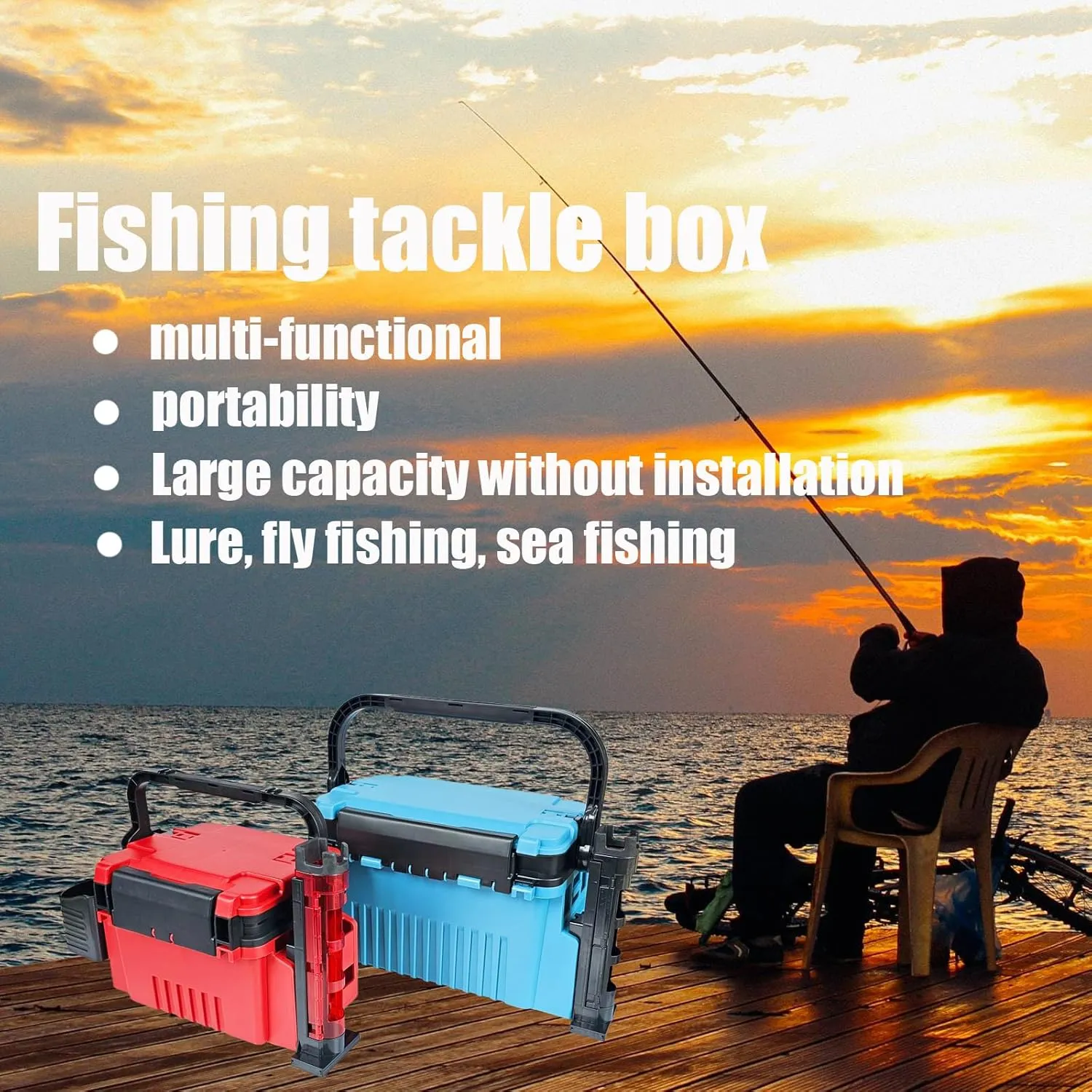 Fishing Tackle Box Fishing Tackle Storage Fishing Bucket with Rod Holder Live Fish Bait Bucket Multifunctional Outdoor Fishing Box Fishing Tools Multi-Functional (Gray, Big)