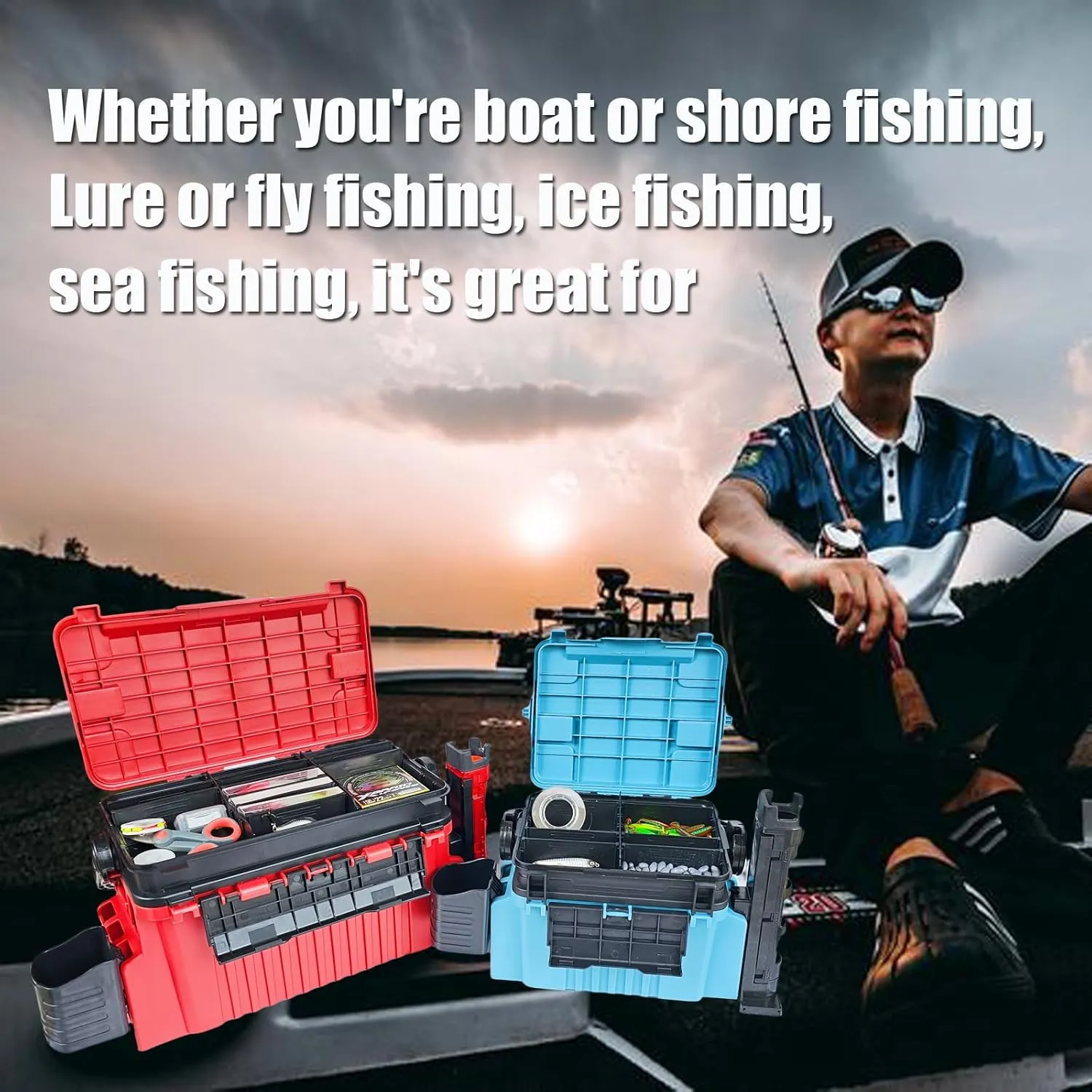 Fishing Tackle Box Fishing Tackle Storage Fishing Bucket with Rod Holder Live Fish Bait Bucket Multifunctional Outdoor Fishing Box Fishing Tools Multi-Functional (Gray, Big)