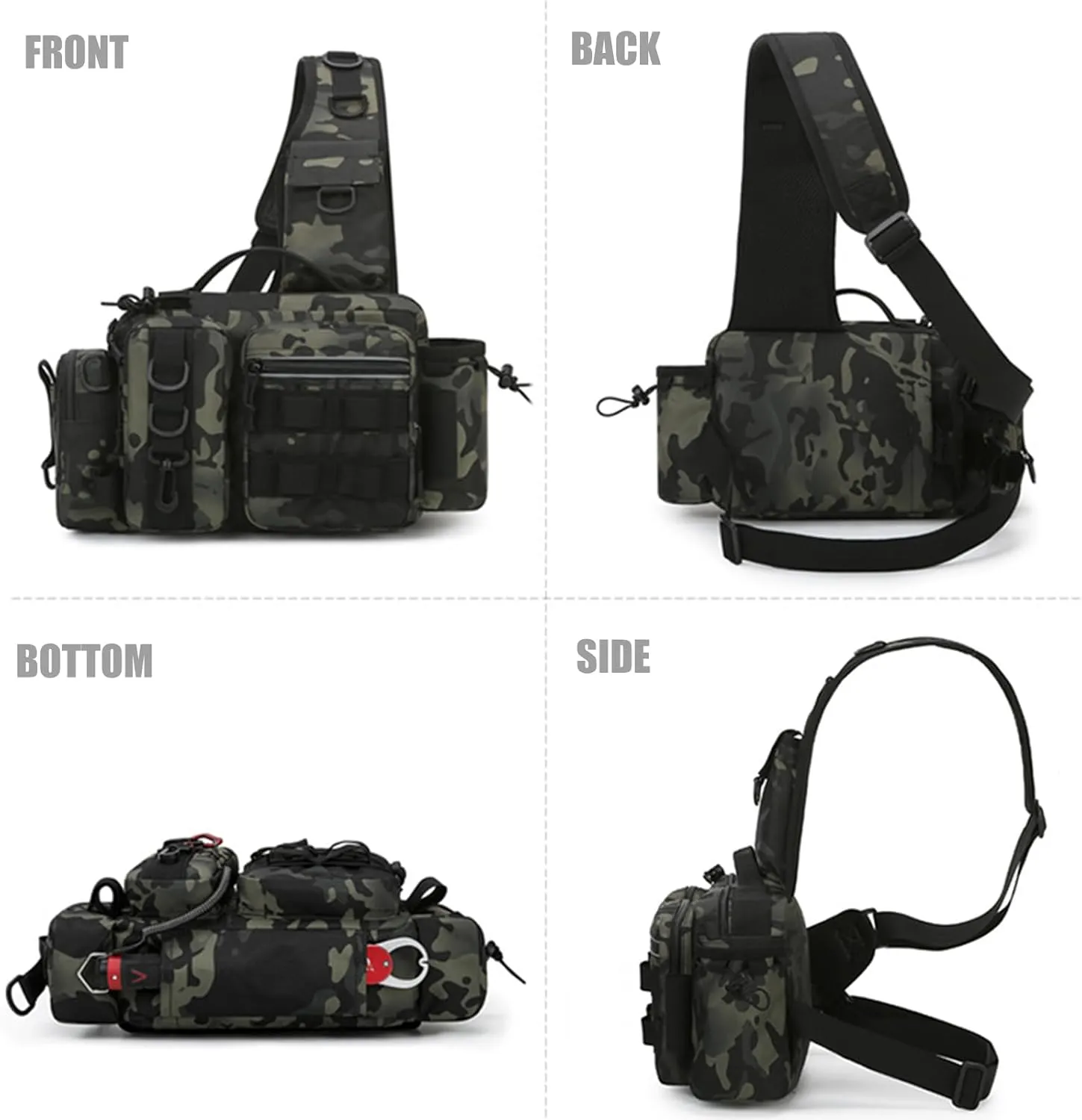 Fishing Tackle Storage Bag Fly Fishing Gear Pack Backpack for Men and Women Sling Bag Shoulder Cross Body Fishing Bag with Rod Holder Hiking Waterproof Nylon (Black)