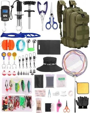 Fishing Tool Kit - 112pcs Fishing Gear & Equipment, Fish Pliers, Hook Remover, Scale, Scissors, Lip Gripper, Lures