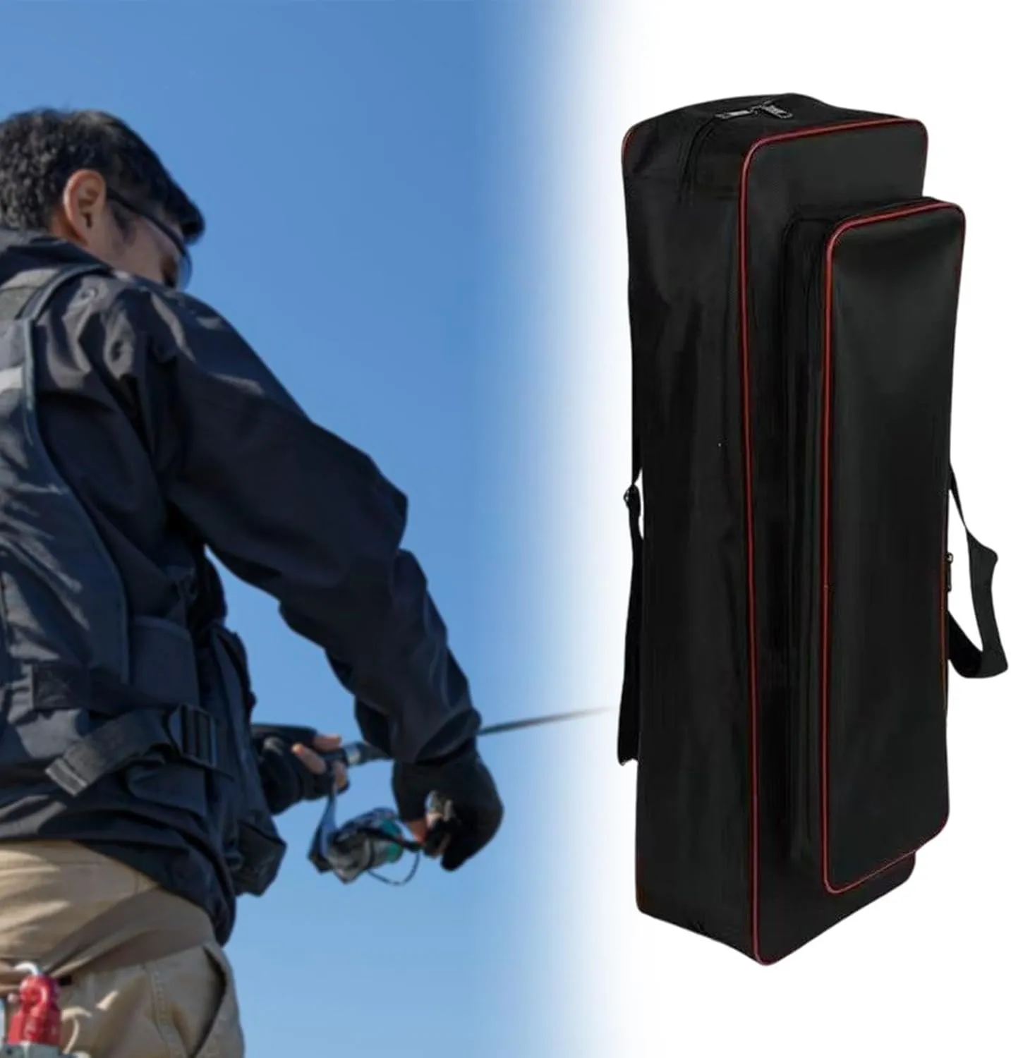 Fishing Tools Bag Fishing Rod Case Adjustable Shoulder Strap Large Capacity Rod Carrier Shoulders Bag for Ice Fishing Travel, Black, 65cm