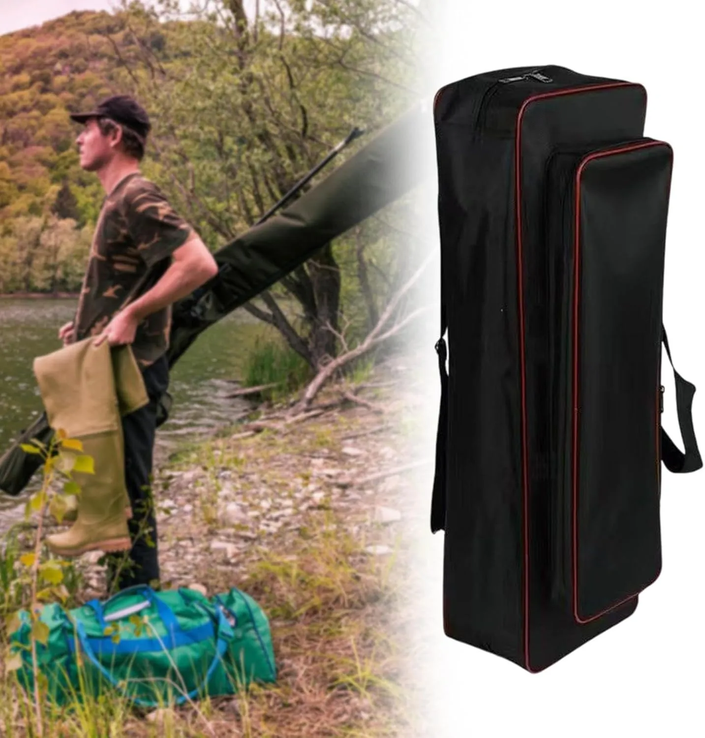 Fishing Tools Bag Fishing Rod Case Adjustable Shoulder Strap Large Capacity Rod Carrier Shoulders Bag for Ice Fishing Travel, Black, 65cm