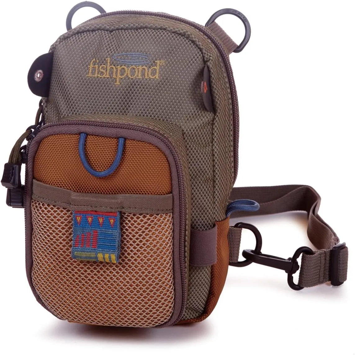 fishpond San Juan Vertical Fly Fishing Chest Pack, Fits up to Two Tackle or Fly Boxes, Lightweight Fishing Bag with Padded Neck Strap – Sand/Saddle Brown