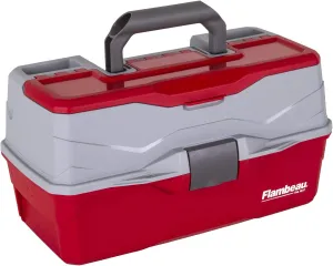 Flambeau Outdoors 6383TB 3-Tray Tackle Box - Classic Fishing Lure Storage Organizer, Large Portable Tackle Box, 32 Tray Compartments, Red/Gray
