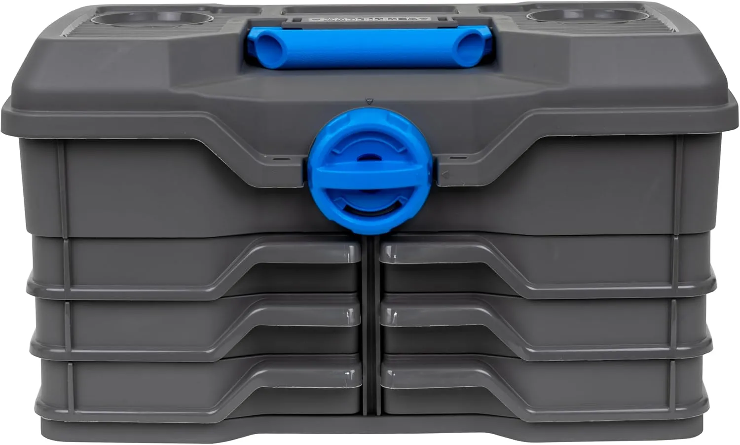 Flambeau Outdoors Next Gen 6/0 Large Fishing Tackle Box - 6 Pivot Trays, 32 Compartments, Includes 25-piece Tackle Kit, Fishing Tackle and Gear Storage, Fishing Lure Organizer, Dark Gray