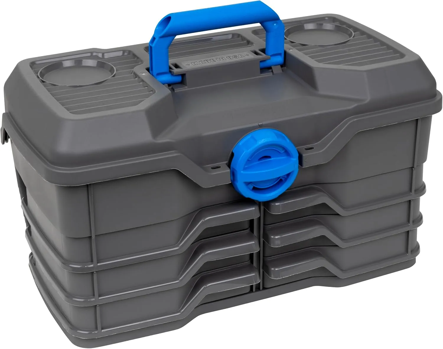 Flambeau Outdoors Next Gen 6/0 Large Fishing Tackle Box - 6 Pivot Trays, 32 Compartments, Includes 25-piece Tackle Kit, Fishing Tackle and Gear Storage, Fishing Lure Organizer, Dark Gray