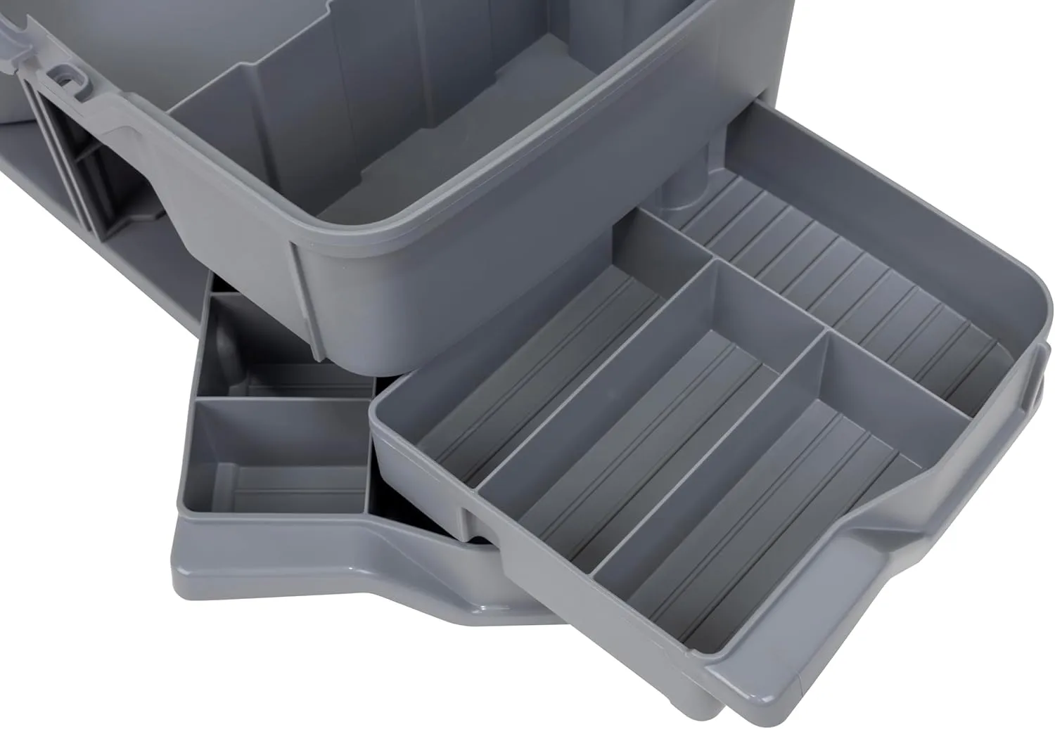 Flambeau Outdoors Next Gen 6/0 Large Fishing Tackle Box - 6 Pivot Trays, 32 Compartments, Includes 25-piece Tackle Kit, Fishing Tackle and Gear Storage, Fishing Lure Organizer, Dark Gray