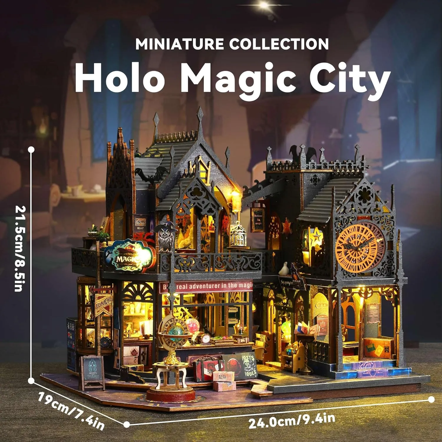 Flever Dollhouse Miniature DIY House Kit Creative Room with Furniture for Romantic Artwork Gift (Holo Magic City)