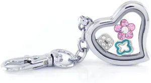Floating Locket Key Chain with Lobster Claw 6 Mini Charm Choices(Silver Heart) by BG247®