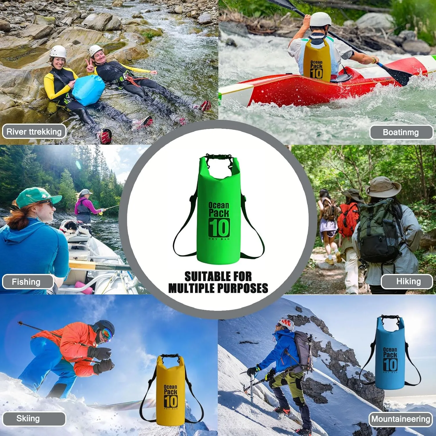 Floating Waterproof Dry Bag Backpack 5L/10L/20L, Roll Top Bag for Kayaking, Rafting, Boating, Swimming, Camping, Hiking, Beach, Fishing, Waterproof Beach Bag. (Yellow, 10L)