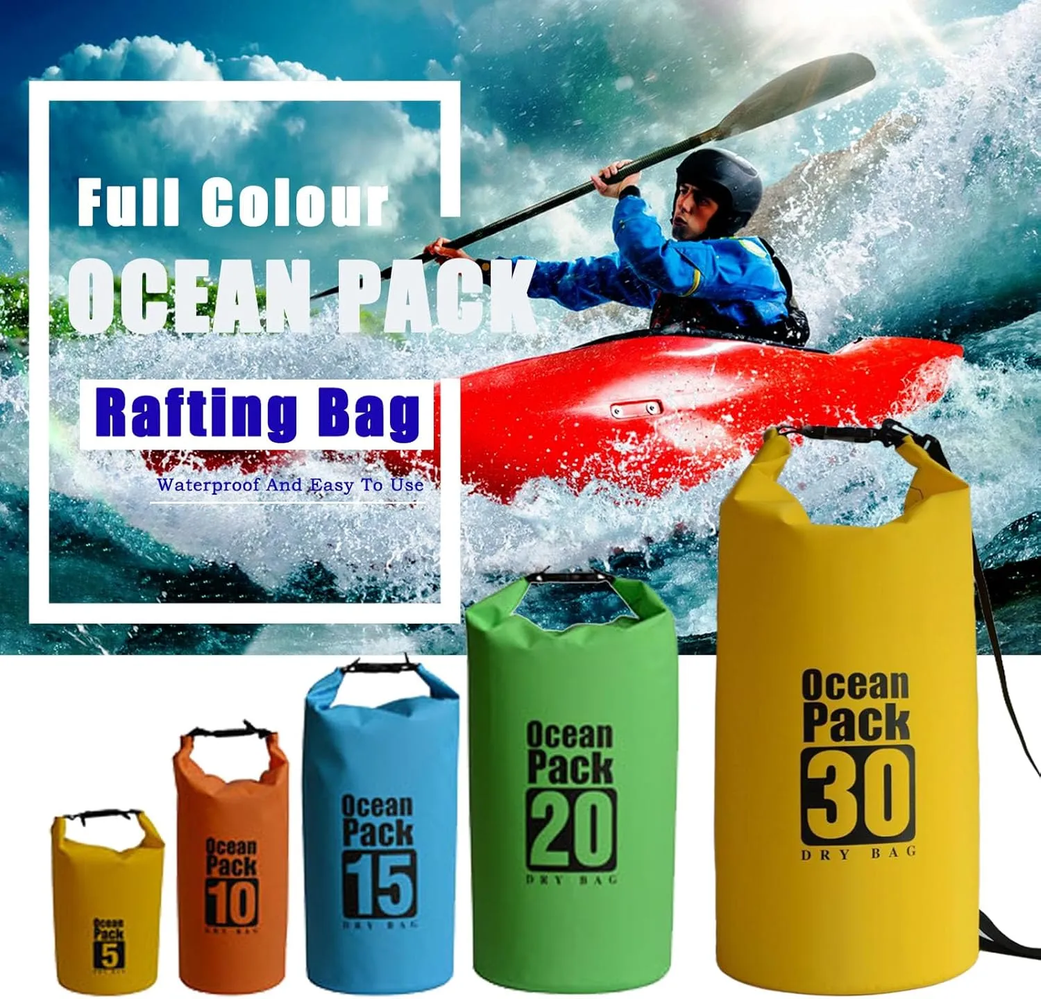 Floating Waterproof Dry Bag Backpack 5L/10L/20L, Roll Top Bag for Kayaking, Rafting, Boating, Swimming, Camping, Hiking, Beach, Fishing, Waterproof Beach Bag. (Yellow, 10L)