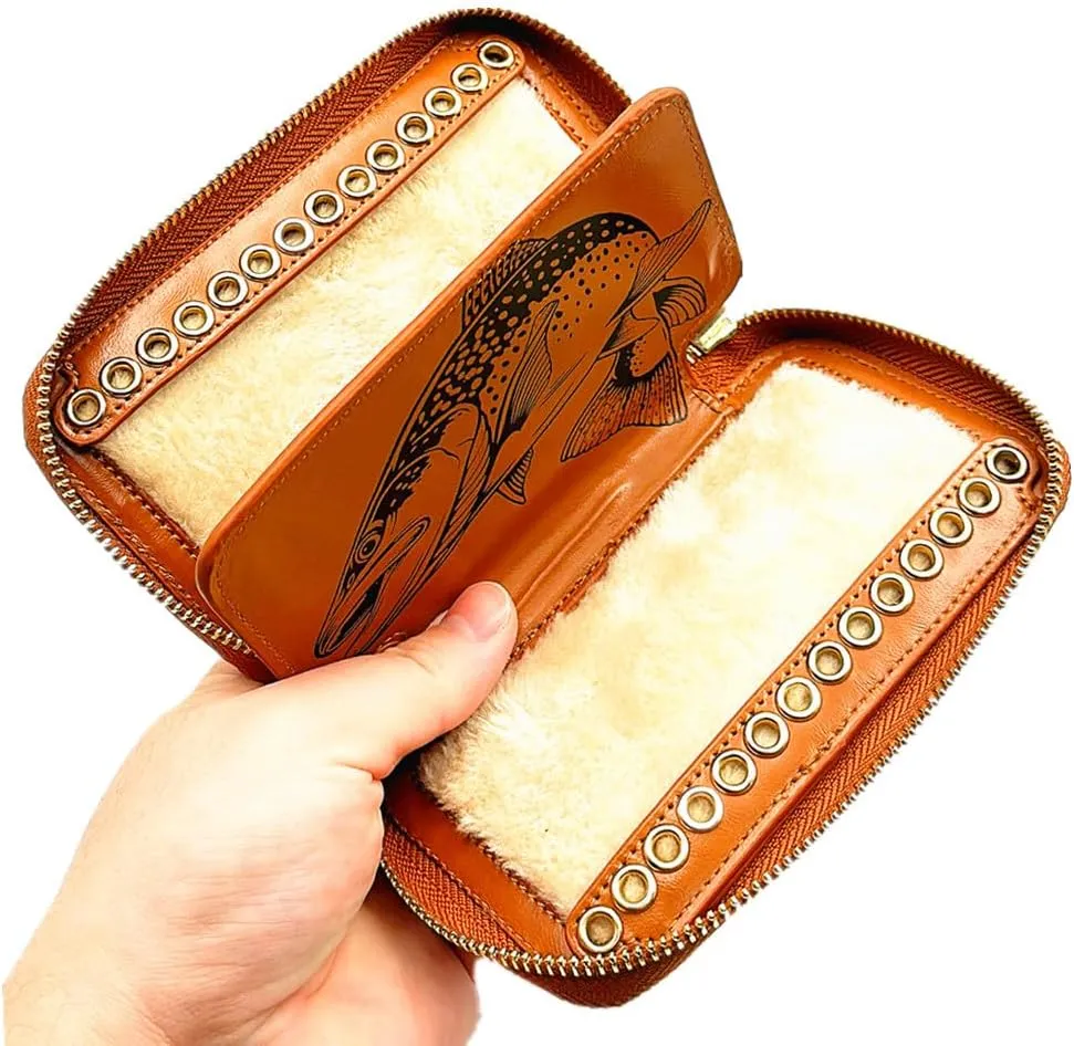 Fly Fishing Sequin Bait Wallet Lure Fishhook Wallet Bag,Fishermen cowhide stream Bait Tackle Wallet