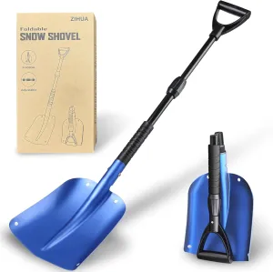 Folding Emergency Snow Shovel for Vehicle - 40" Snow Shovel with Comfortable D-Grip Handle for Car Trunk (Blue-New)
