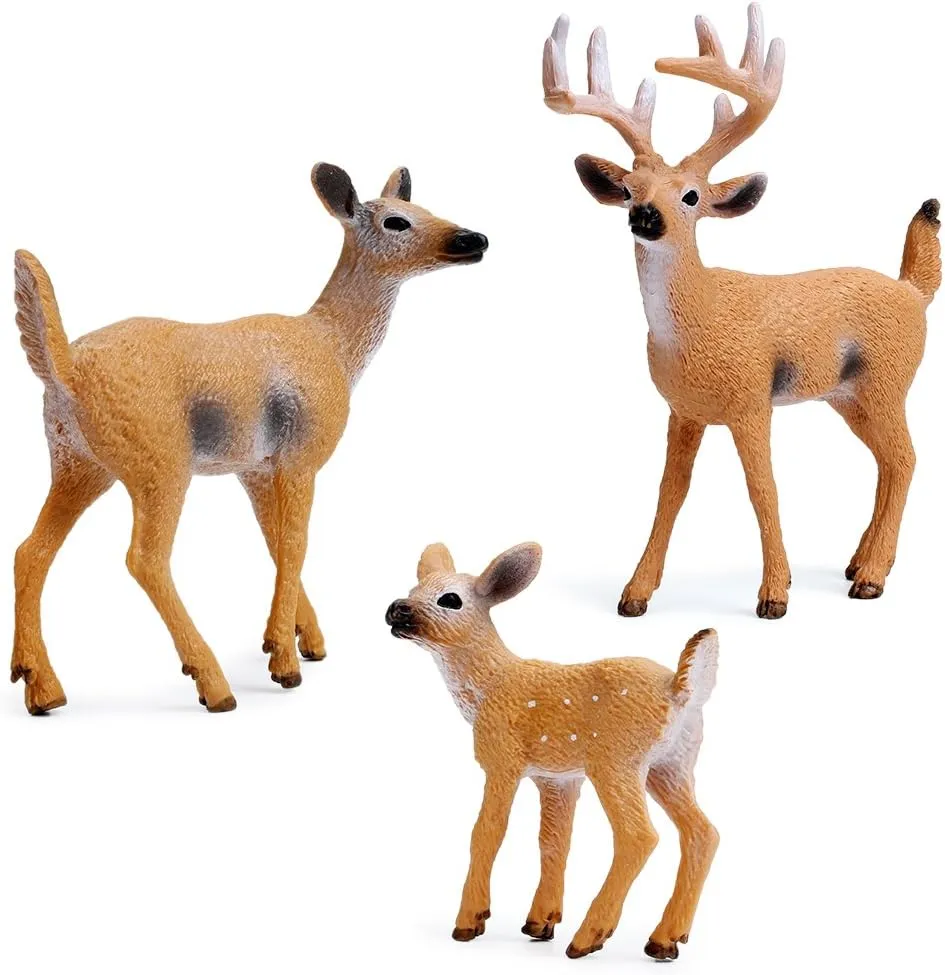 Forest Animals Figures, Woodland Creatures Figurines, Miniature Toys Cake Toppers (Deer Family, Wolf Beaver, Bear Cub)