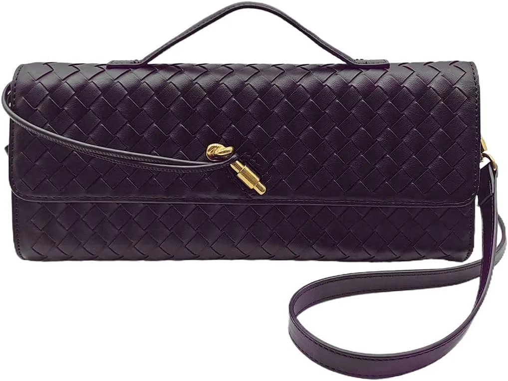 Formal Clutch Purses for Women Evening Woven Leather Large Clutch for Weddings & Parties | Convertible Shoulder Bag