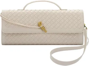 Formal Clutch Purses for Women Evening Woven Leather Large Clutch for Weddings & Parties | Convertible Shoulder Bag
