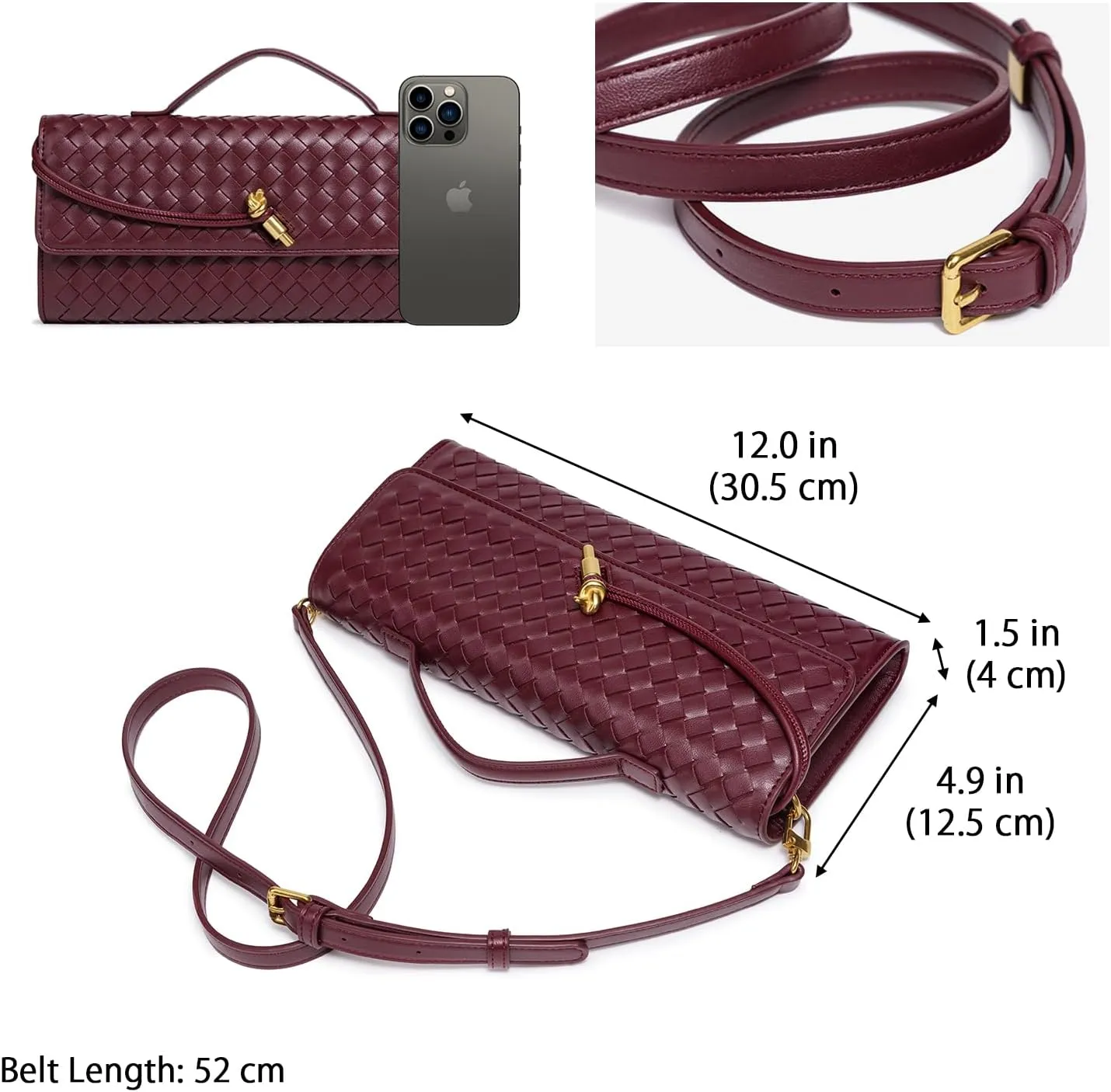 Formal Clutch Purses for Women Evening Woven Leather Large Clutch for Weddings & Parties | Convertible Shoulder Bag