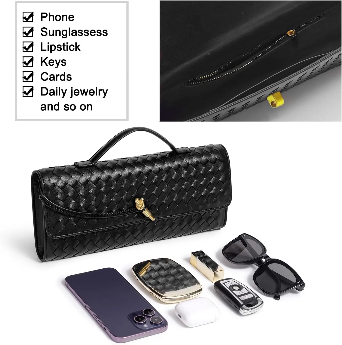 Formal Clutch Purses for Women Evening Woven Leather Large Clutch for Weddings & Parties | Convertible Shoulder Bag