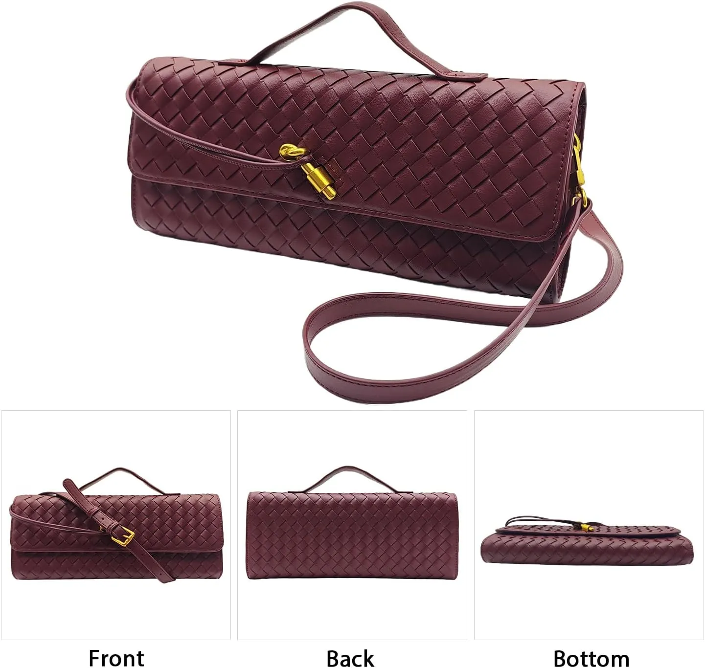 Formal Clutch Purses for Women Evening Woven Leather Large Clutch for Weddings & Parties | Convertible Shoulder Bag