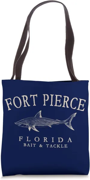 Fort Pierce Florida Shark Retro Arched Antique White Letters Tote Bag