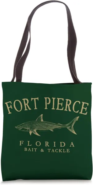 Fort Pierce Florida Shark Vintage Arched Tan Letters Tote Bag