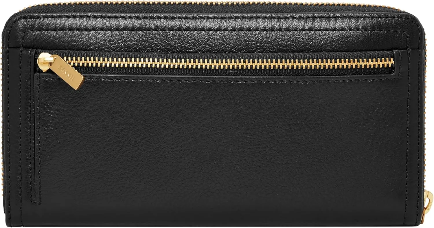 Fossil Women's Logan RFID-Blocking Zip Around Clutch Wallet with Wristlet Strap