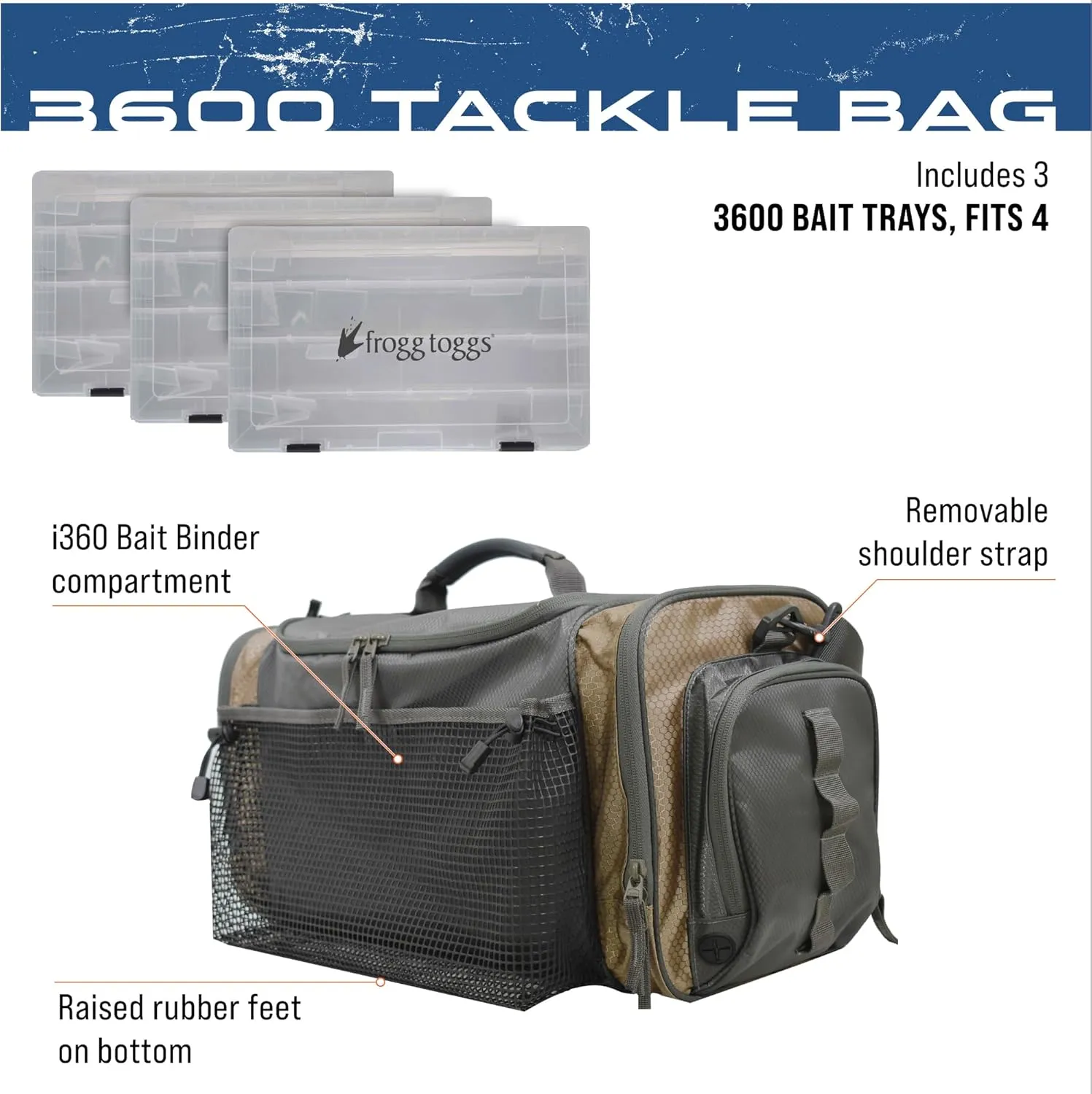 FROGG TOGGS Heavy Duty Fishing Tackle Duffle Bag, Includes Bait Trays