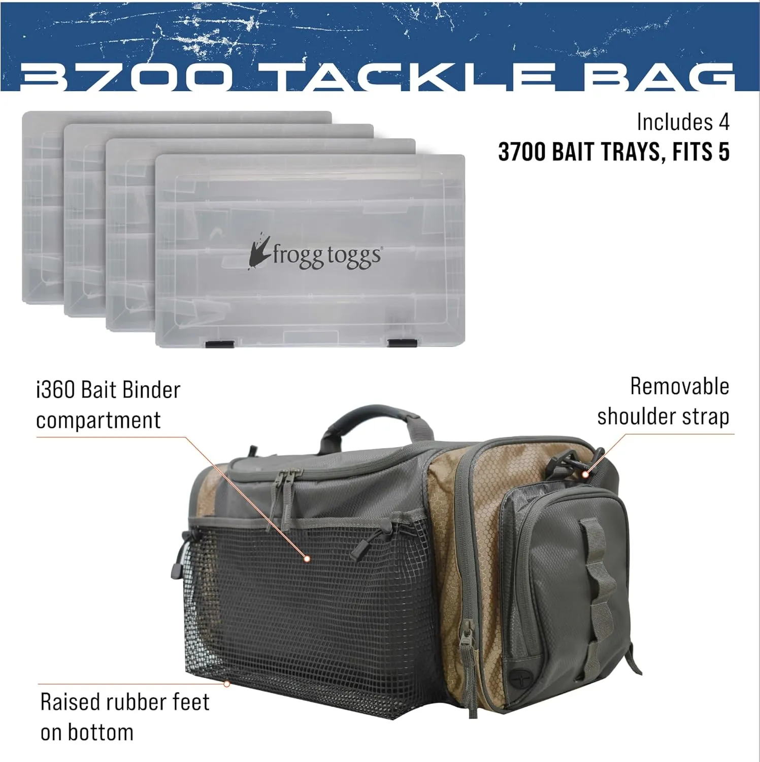 FROGG TOGGS Heavy Duty Fishing Tackle Duffle Bag, Includes Bait Trays