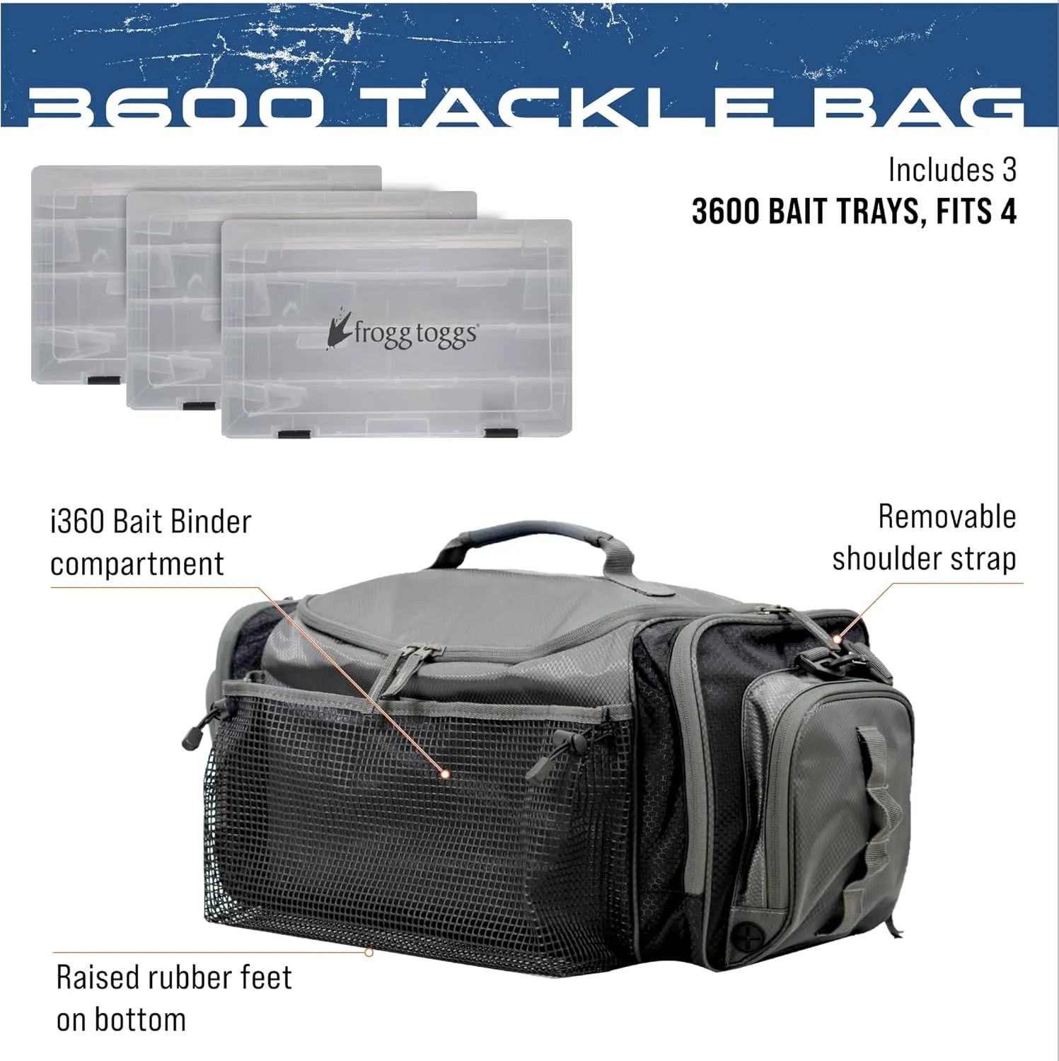 FROGG TOGGS Heavy Duty Fishing Tackle Duffle Bag, Includes Bait Trays