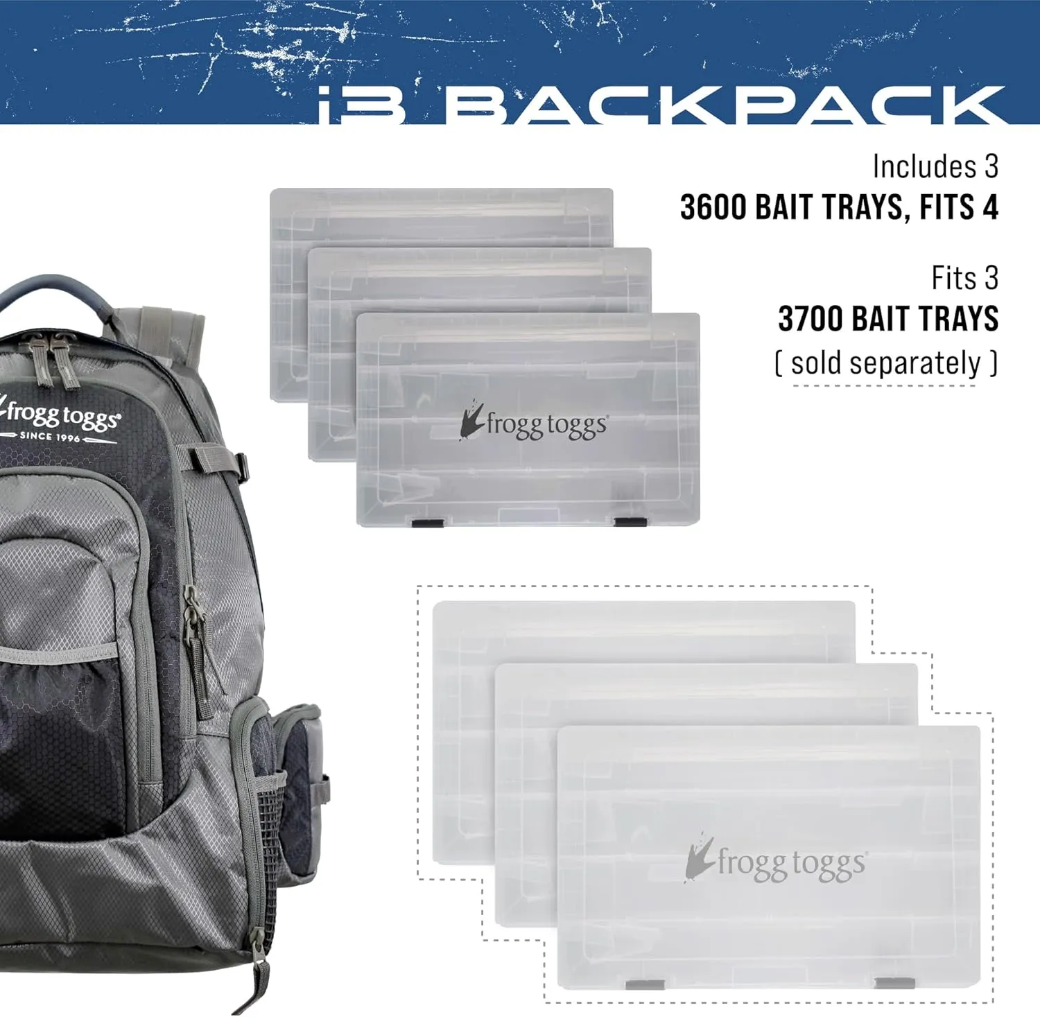 Frogg Toggs i3 Fishing Backpack, Tackle Storage, Includes 3-3600 Bait Trays