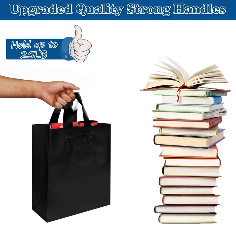 Frosted Gift Bags - Black, 110 Pack with Handles & Cardboard Bottom, 25LB Thickened Boutique Bags for Small Business, Shopping, Retail Stores, Gifts (10x5x13 Inch)