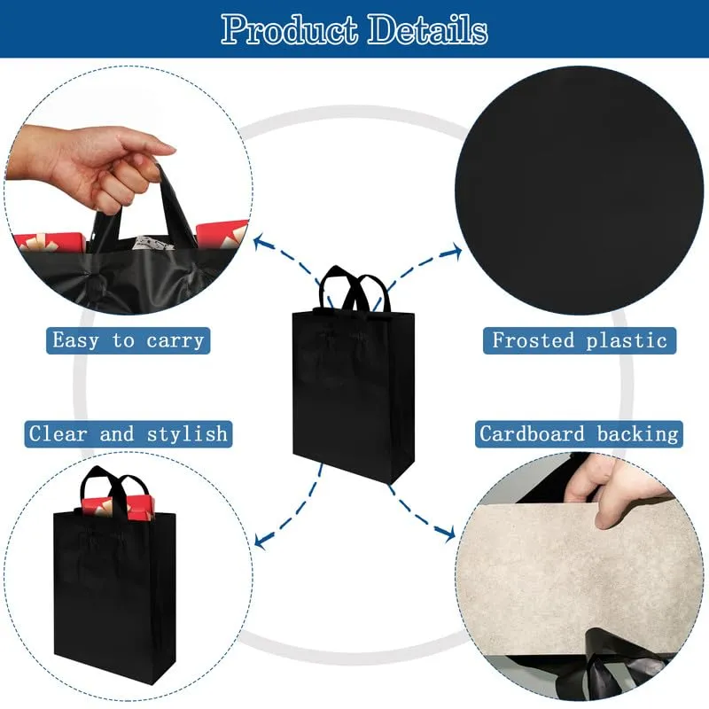 Frosted Gift Bags - Black, 110 Pack with Handles & Cardboard Bottom, 25LB Thickened Boutique Bags for Small Business, Shopping, Retail Stores, Gifts (10x5x13 Inch)