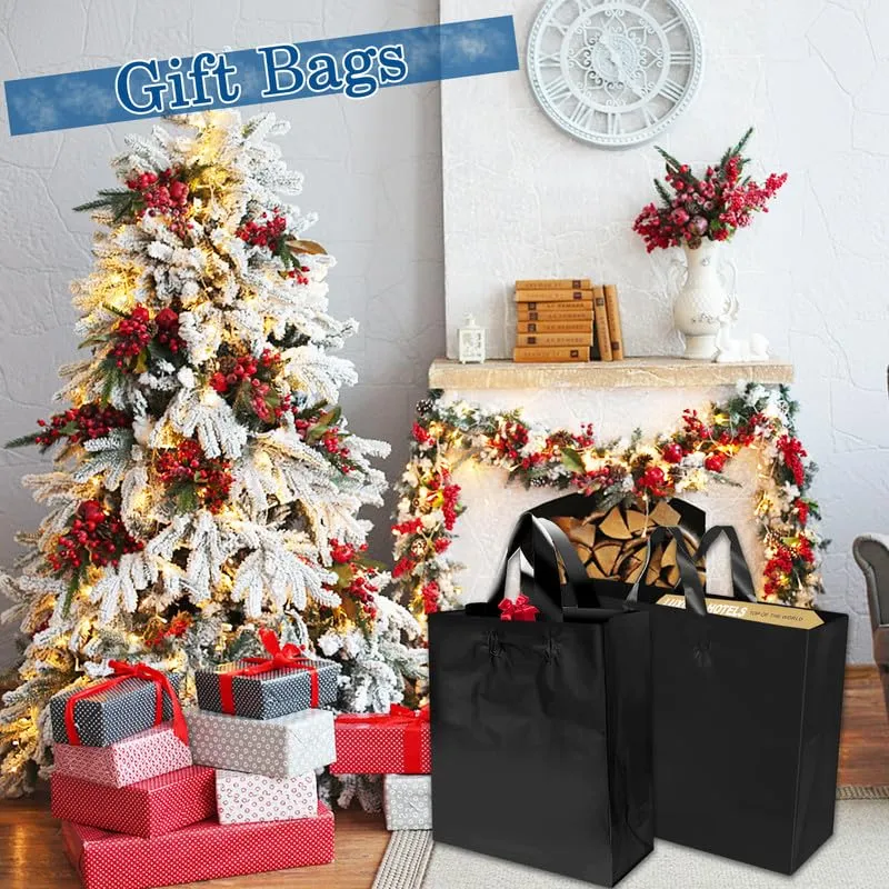 Frosted Gift Bags - Black, 110 Pack with Handles & Cardboard Bottom, 25LB Thickened Boutique Bags for Small Business, Shopping, Retail Stores, Gifts (10x5x13 Inch)
