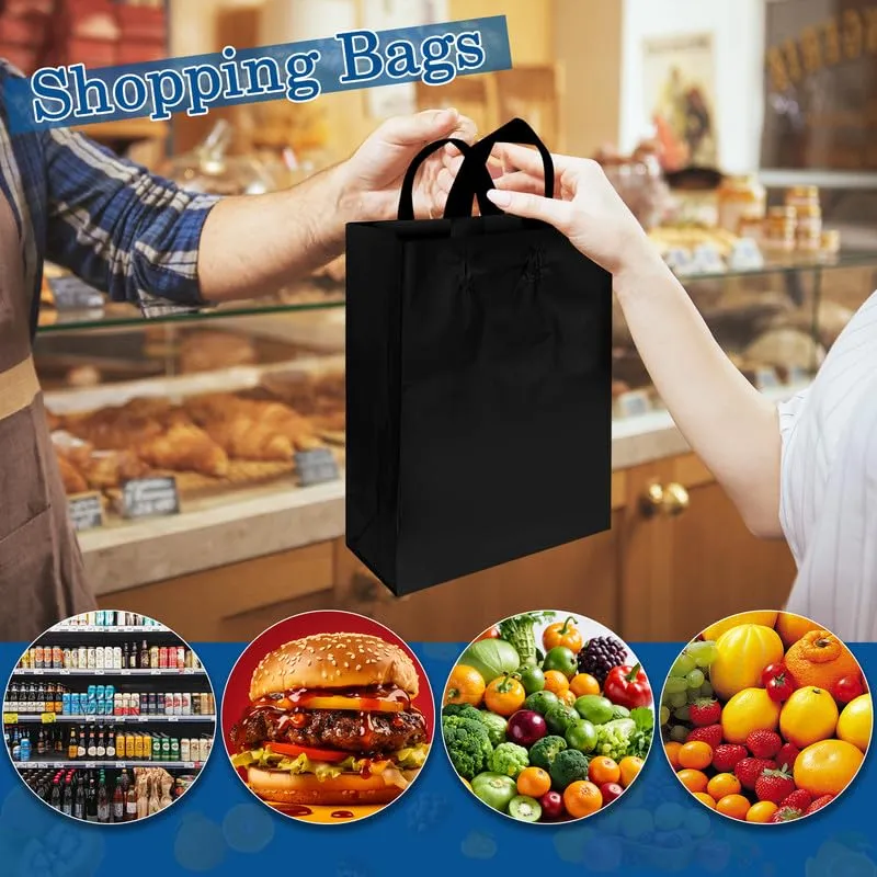 Frosted Gift Bags - Black, 110 Pack with Handles & Cardboard Bottom, 25LB Thickened Boutique Bags for Small Business, Shopping, Retail Stores, Gifts (10x5x13 Inch)