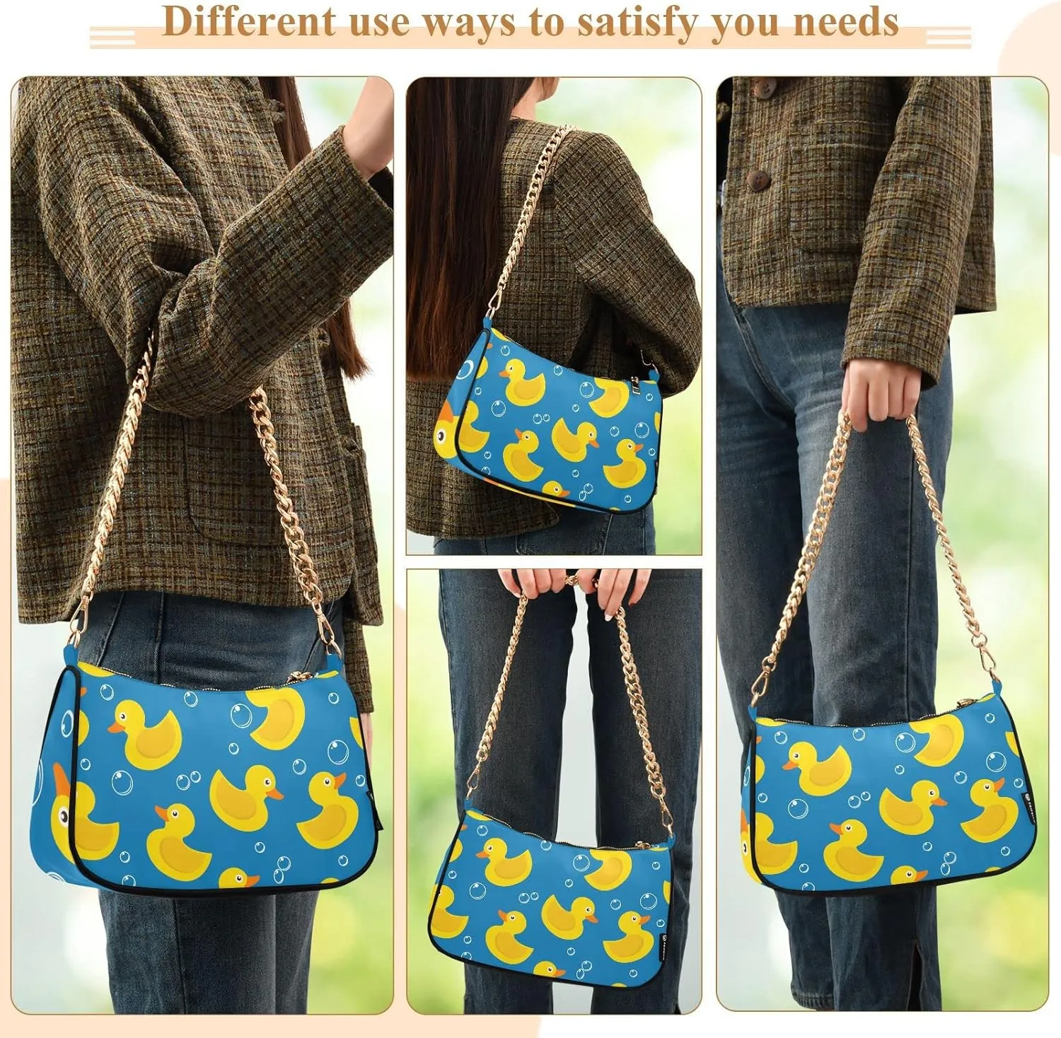 Fruits Blueberry Shoulder Bag Tote Handbag Clutch Purse for Women Chain Bags with Zipper Closure Gift