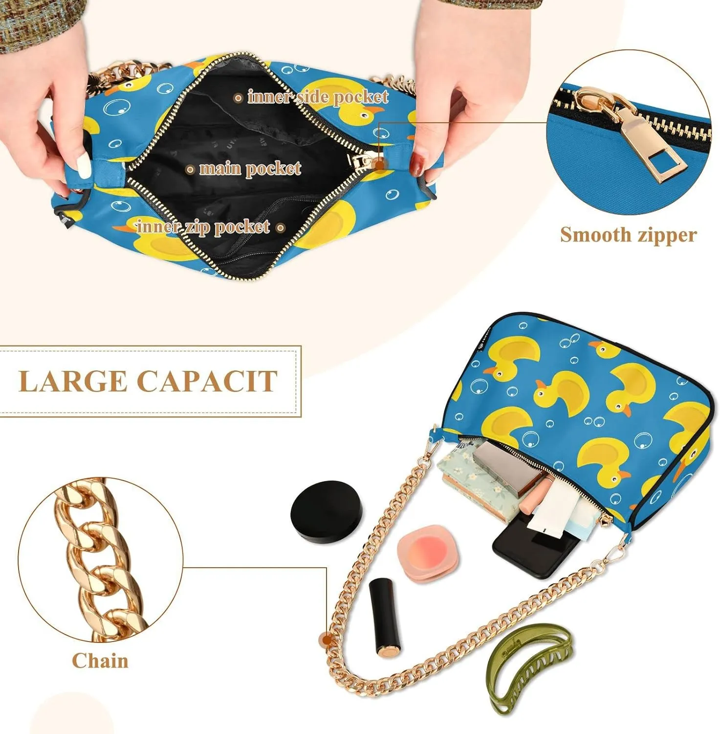 Fruits Blueberry Shoulder Bag Tote Handbag Clutch Purse for Women Chain Bags with Zipper Closure Gift