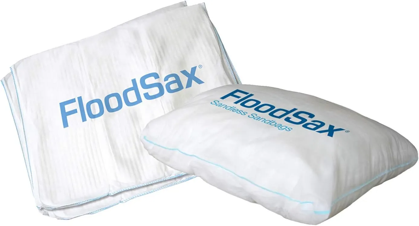 FS10R Sandless Sandbag Water Absorbent Flood Barrier, 19" x 20", 10 Pack, White, 10 Count