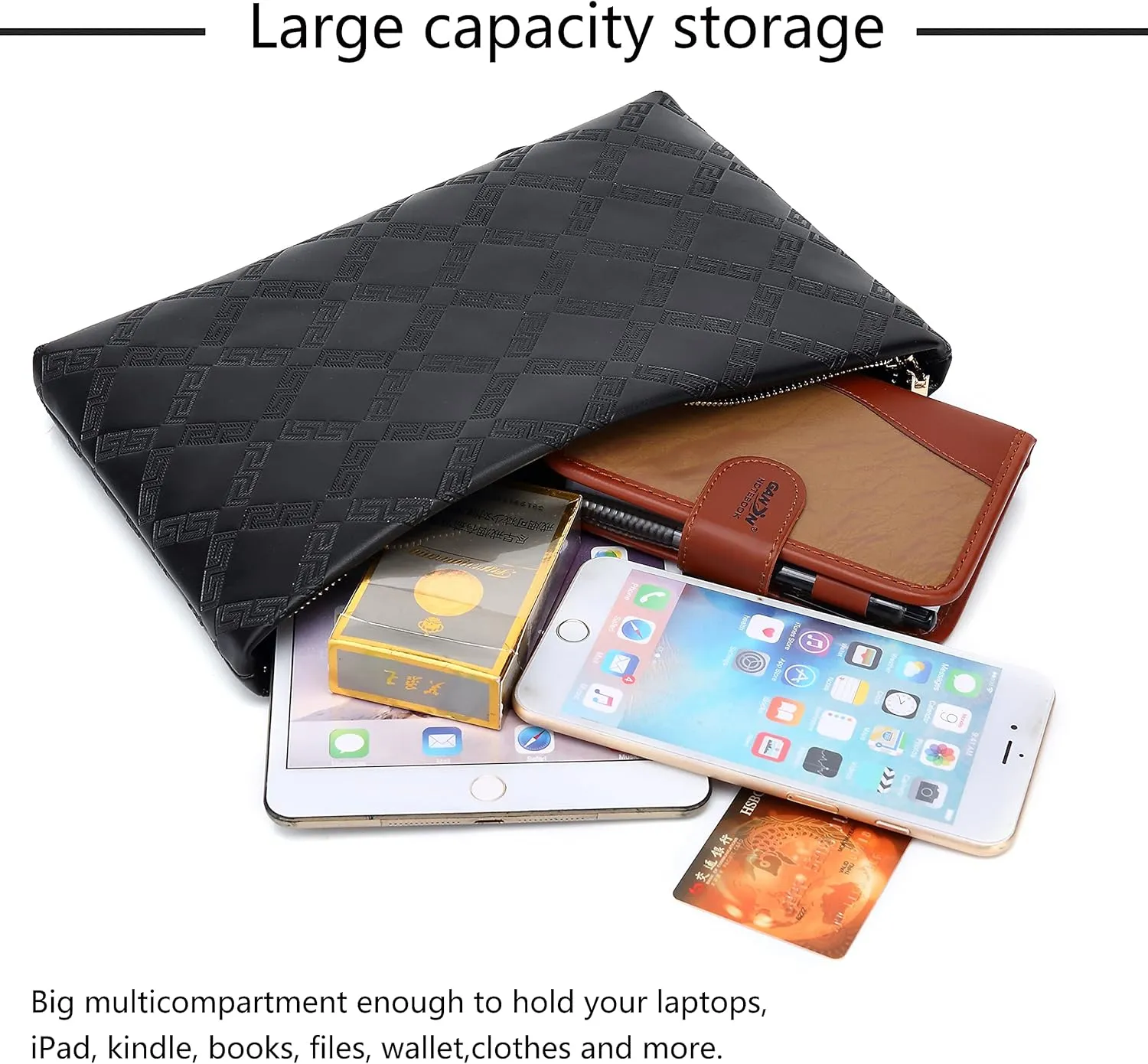 FSD.WG Mens Clutch Bag Man Purse Handbag 12 inches Large Hand Bag Big Clutch Wallet