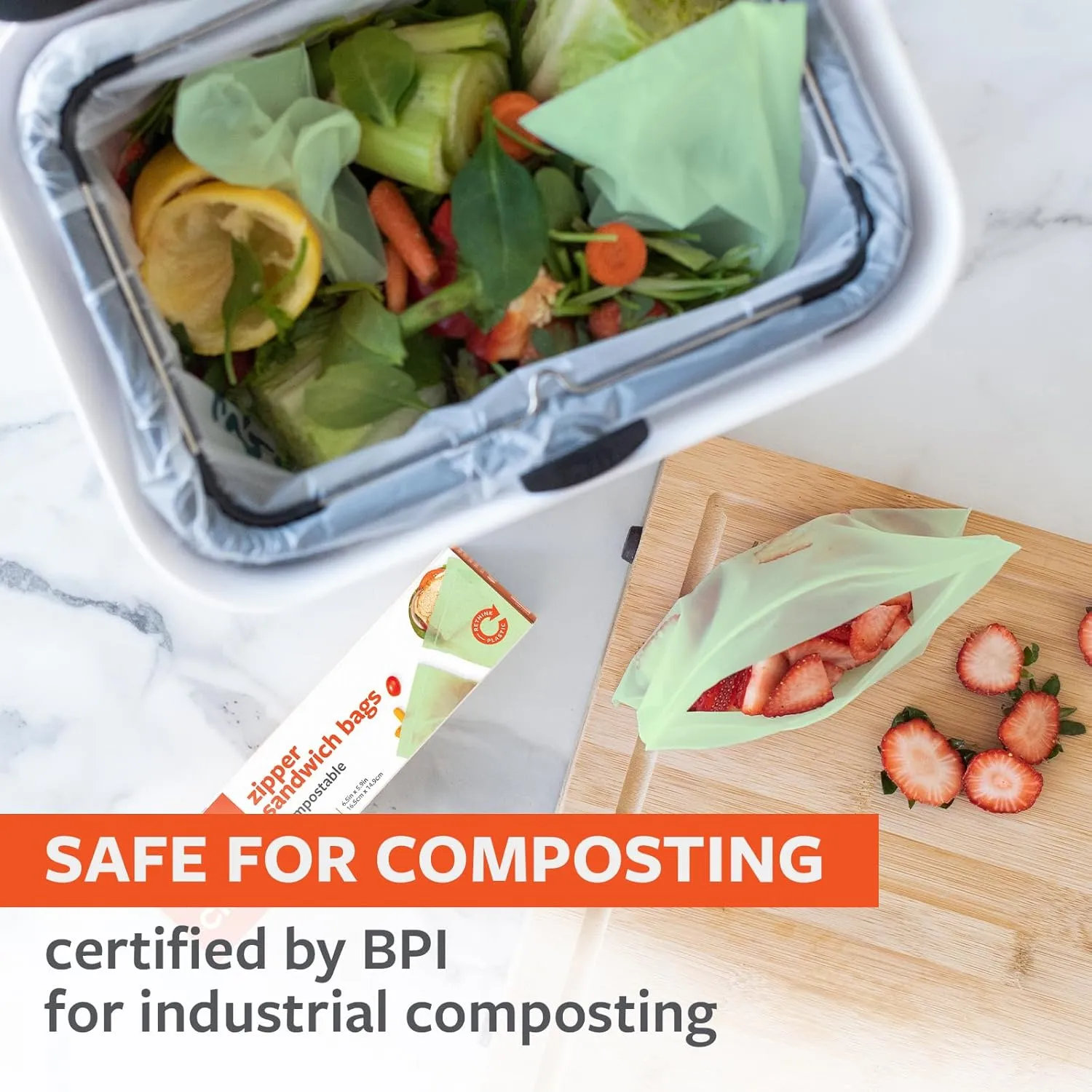 Full Circle Compostable Bags – Gallon Size, 60ct, 4 Boxes of 15 – Plant-Based, Leak-Resistant, Resealable Gallon Bags
