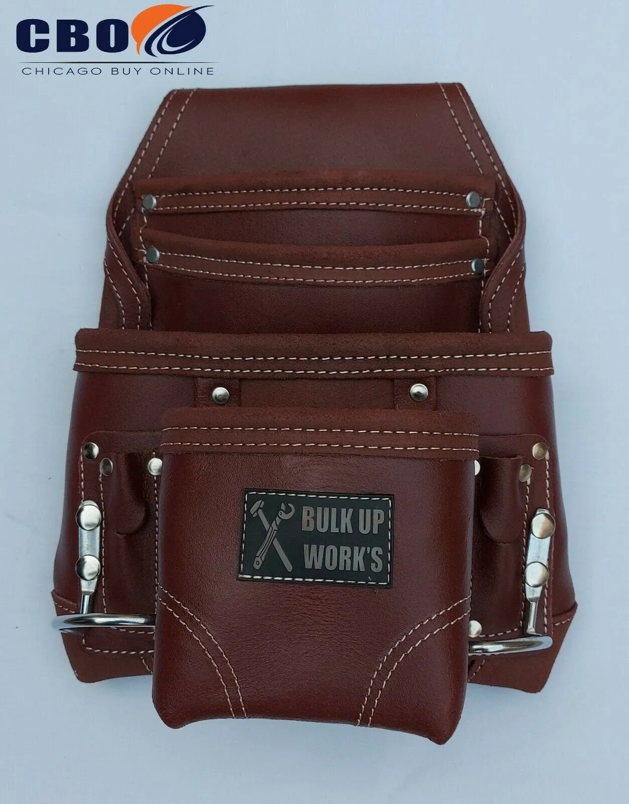 Full Grain Leather Tool Pouch, Carpenter Pouch, Nail Pouch, 8 Pockets, Hammer and Screw Driver Holders, 100% Leather Carpenter Tool Pouch